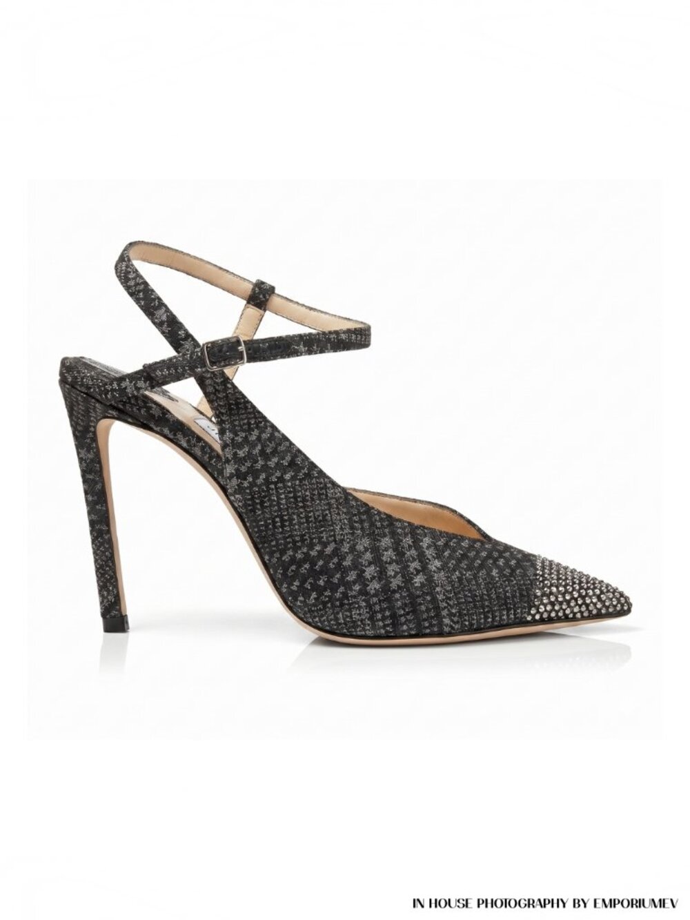 JIMMY CHOO SAKEYA 100 Black Check Glen Printed Studded Pumps Size EU 37 7 US